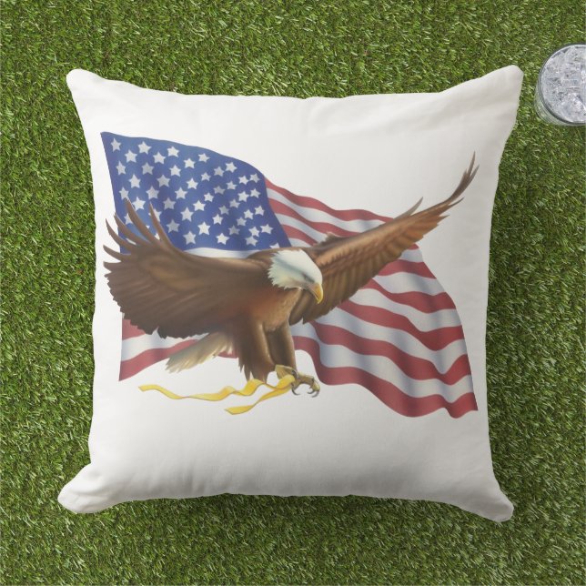 Amerikansk flagga och örn utomhuskudde (Gräs)