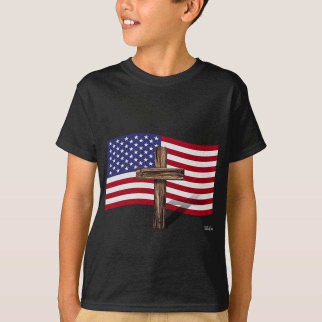 Amerikansk Flagga och tålig Kor T-shirt (Framsida)