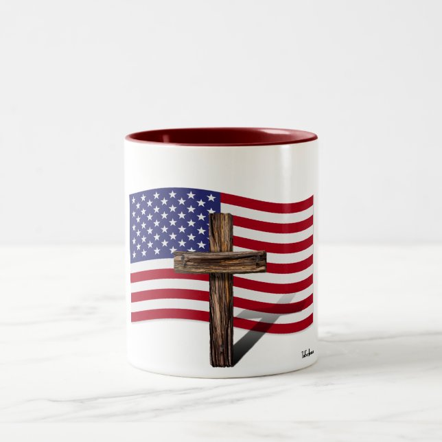 Amerikansk Flagga och tålig Kor Två-Tonad Mugg (Center)