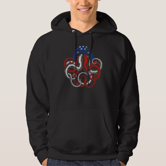 Amerikansk Flagga Octopus Hoodie (Framsida)