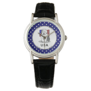 Amerikansk Flagga Old English Sheepdog (Grått 1) Armbandsur