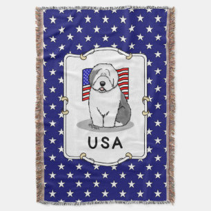 Amerikansk Flagga Old English Sheepdog (Grått 1) Filt