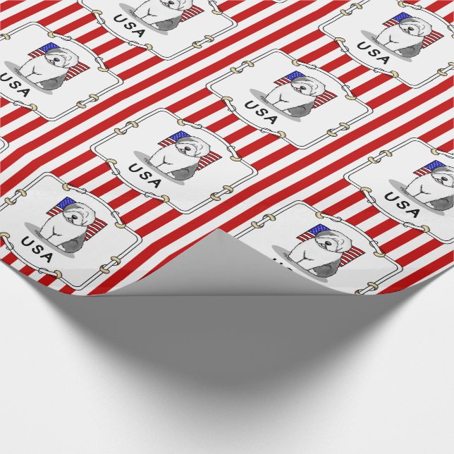 Amerikansk Flagga Old English Sheepdog (Grått 1) Presentpapper (Hörn)