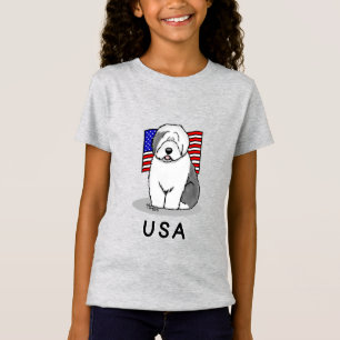 Amerikansk Flagga Old English Sheepdog (Grått 1) T Shirt
