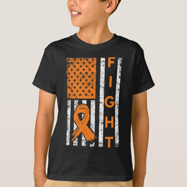 Amerikansk Flagga Orange Ribbon Leukemia Awareness T Shirt (Framsida)