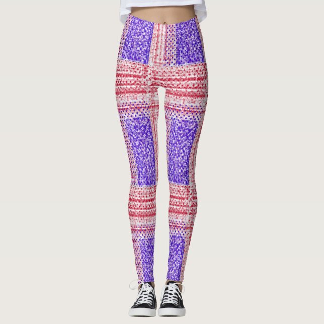 Amerikansk Flagga på blå röd bakgrund Leggings (Framsida)