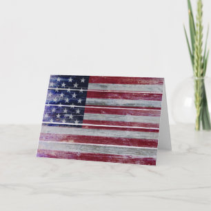 Amerikansk Flagga på Distress Wood, tomt kort