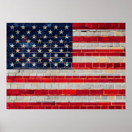 Amerikansk flagga på en tegelvägg poster