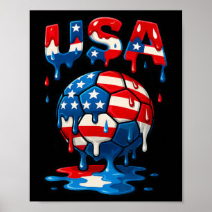 Amerikansk Flagga På Fotboll Byll Drip Stil Män Kv Poster