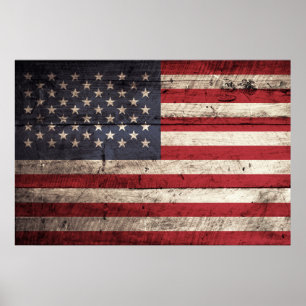 Amerikansk Flagga på gammal trägrain Poster