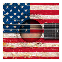 Amerikansk Flagga på gammaldags akustiskt gitarr