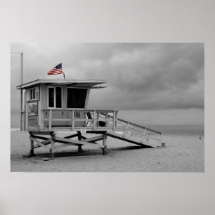 Amerikansk Flagga på Lifeguard Shack Poster