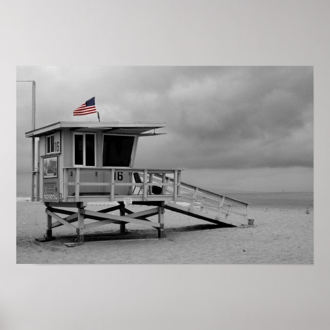Amerikansk Flagga på Lifeguard Shack Poster (Framsidan)