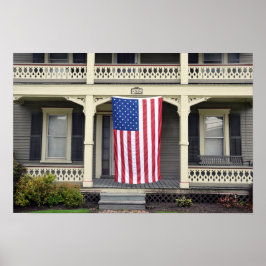 Amerikansk flagga på Vermont veranda Poster
