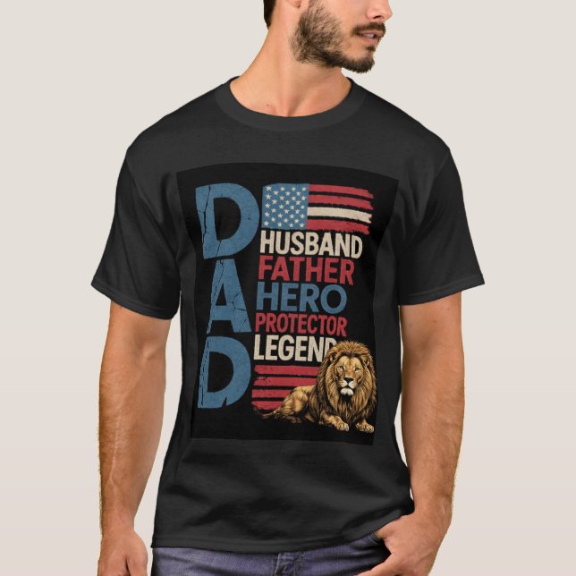 Amerikansk flagga Pappa Lejon Patriotisk  T Shirt (Framsida)