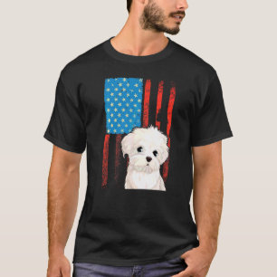 Amerikansk Flagga Patriotic Hund Bichon Frise T Shirt