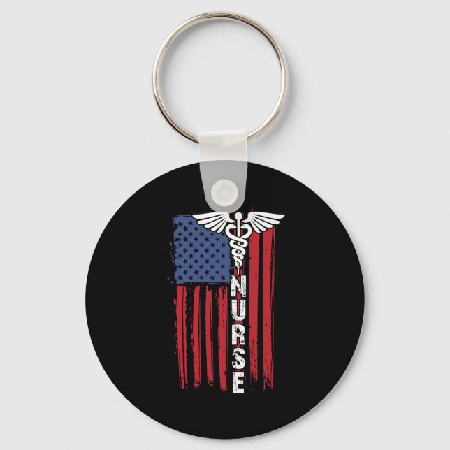 Amerikansk Flagga Patriotic Nurse Week Nursing Nyckelring (Framsida)