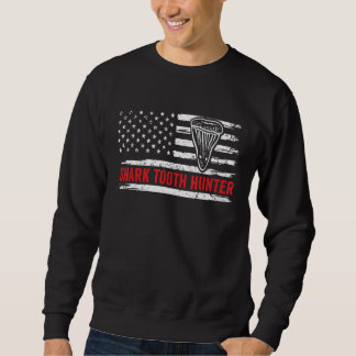 Amerikansk Flagga Patriotisk Haj Fossil Tand Jägar Lång Ärmad Tröja