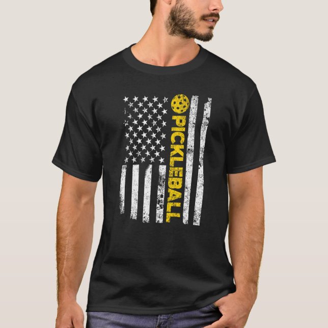 Amerikansk Flagga Pickleball Paddles Player Team S T Shirt (Framsida)