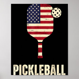 Amerikansk flagga pickleball spelare paddleball äl poster