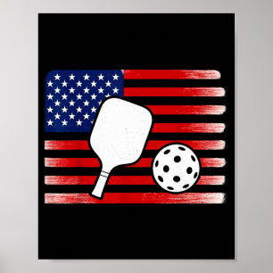 Amerikansk flagga pickleball spelare paddleball äl poster