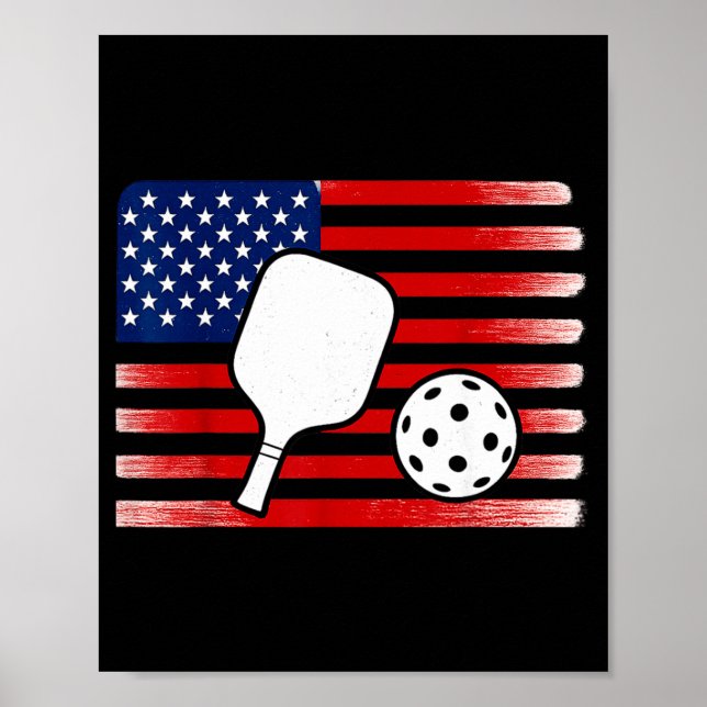 Amerikansk flagga pickleball spelare paddleball äl poster (Framsidan)
