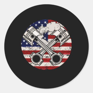 Amerikansk Flagga Piston Muscle Car Patriotic Vint Runt Klistermärke