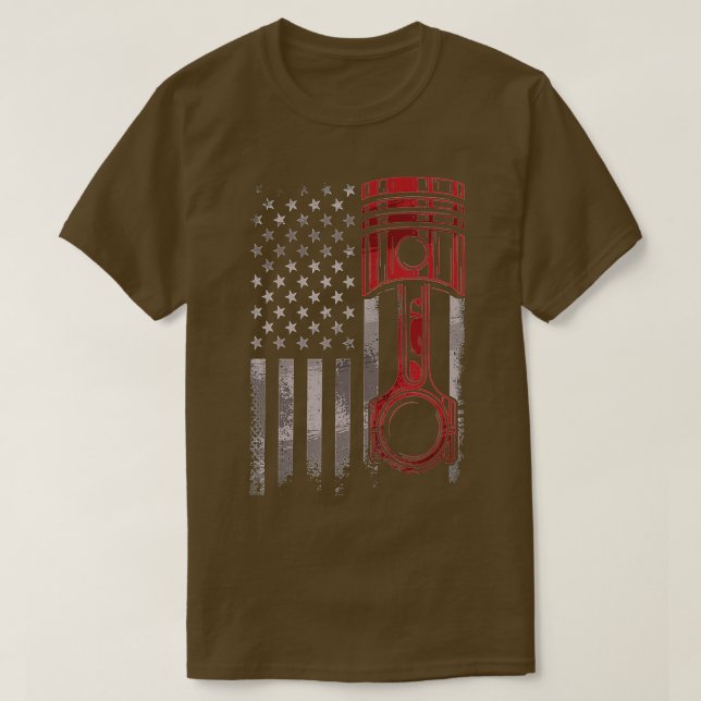 Amerikansk Flagga Piston Muscle Car Patriotic Vint T Shirt (Design framsida)