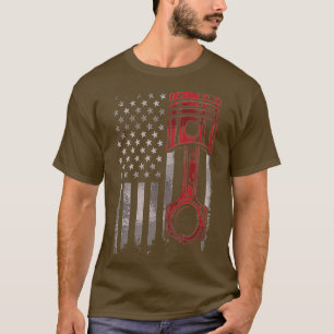 Amerikansk Flagga Piston Muscle Car Patriotic Vint T Shirt