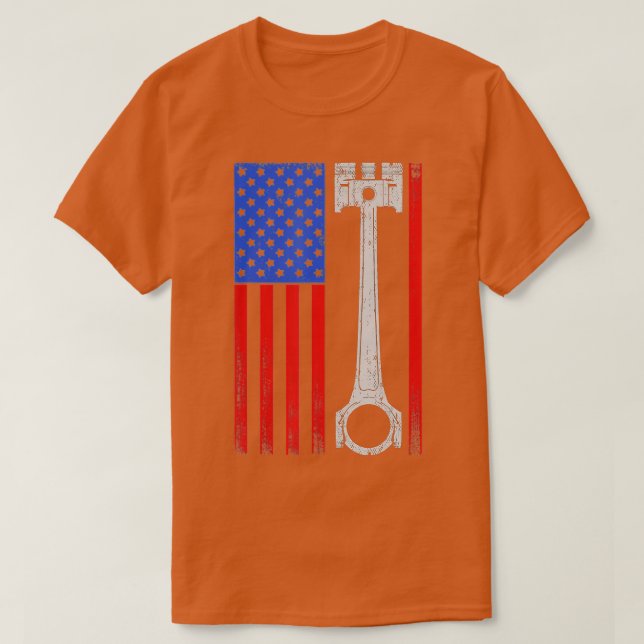 Amerikansk Flagga Piston Muscle Car Patriotic Vint T Shirt (Design framsida)