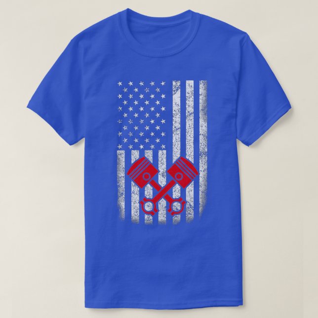 Amerikansk Flagga Piston Muscle Car Patriotic Vint T Shirt (Design framsida)