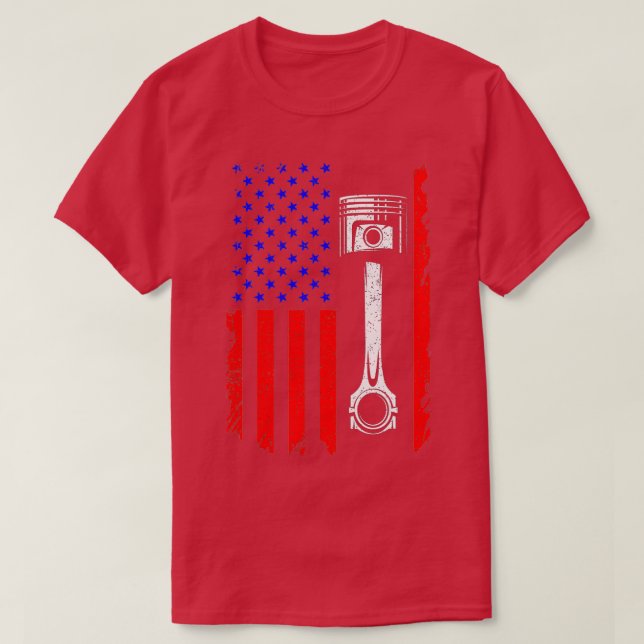 Amerikansk Flagga Piston Muscle Car Patriotic Vint T Shirt (Design framsida)
