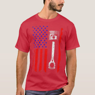 Amerikansk Flagga Piston Muscle Car Patriotic Vint T Shirt