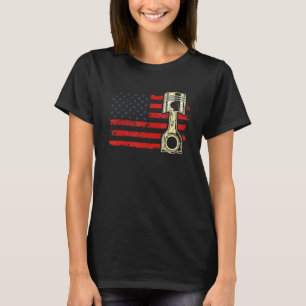 Amerikansk Flagga Piston Muscle Car Patriotic Vint T Shirt