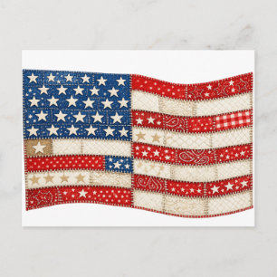 Amerikansk flagga PNG   Patchwork Patriotisk Desig Helg Vykort