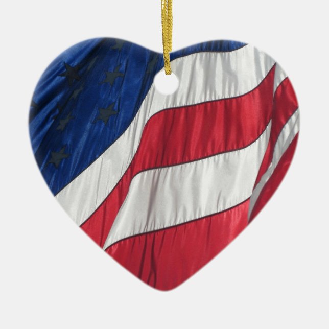 Amerikansk Flagga Porcelain Heart Ornament (Framsidan)