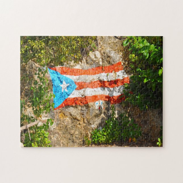 Amerikansk Flagga Puerto Rico. Pussel (Horisontell)