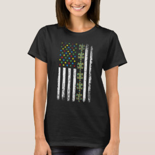 Amerikansk Flagga Puzzle Biet Autism-medvetenhet T Shirt
