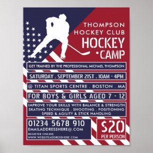 Amerikansk Flagga, reklam för Hockey Camp Poster