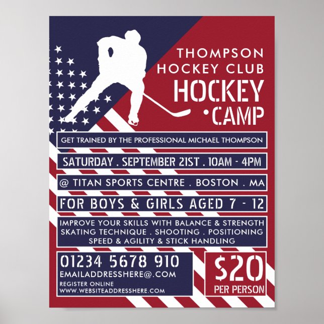 Amerikansk Flagga, reklam för Hockey Camp Poster (Framsidan)