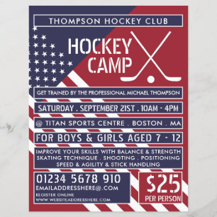Amerikansk Flagga, reklamflygare för Hockey Camp Reklamblad