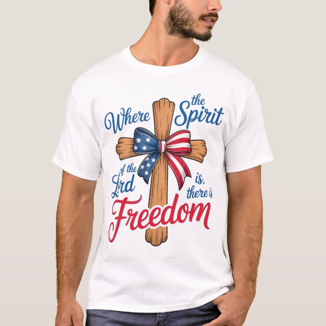 Amerikansk flagga religiös tro 4 juli frihet t shirt (Framsida)