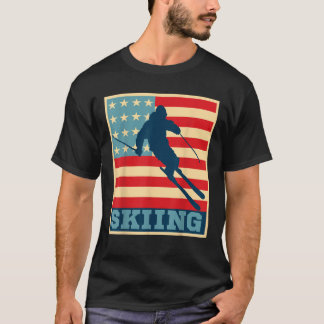 Amerikansk flagga Retro skidåkning utförsskidåknin T Shirt
