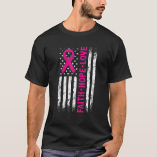 Amerikansk Flagga Ribbon Faith Hope Kärlek Cancer  T Shirt