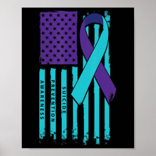 Amerikansk Flagga Ribbon Suicide Awareness Mental  Poster