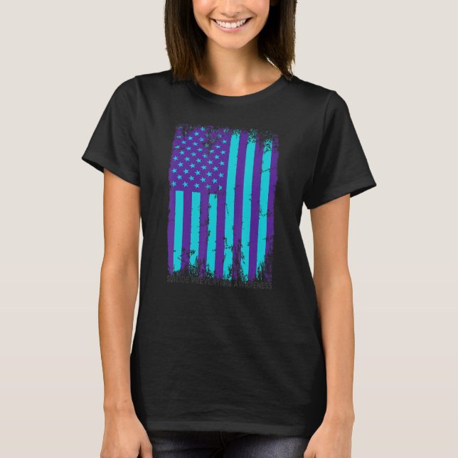 Amerikansk Flagga Ribbon Suicide Awareness Mental  T Shirt (Framsida)