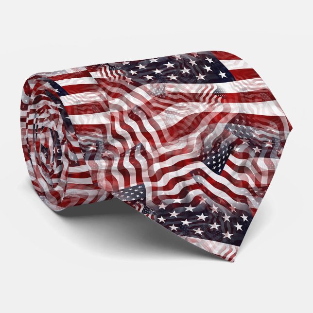 Amerikansk flagga röd vit blå ränder stjärnor möns slips (Rullad)