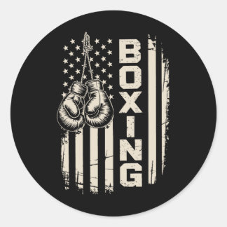 Amerikansk flagga Roliga boxningsfighter Gymhandsk Runt Klistermärke