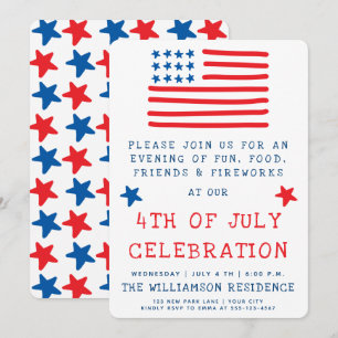 Amerikansk Flagga Roligt Stil 4 juli Party Inbjudningar