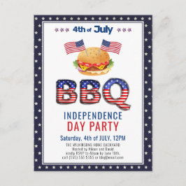 Amerikansk Flagga Rött vitt blått 4:e JULY BBQ Inbjudan Vykort